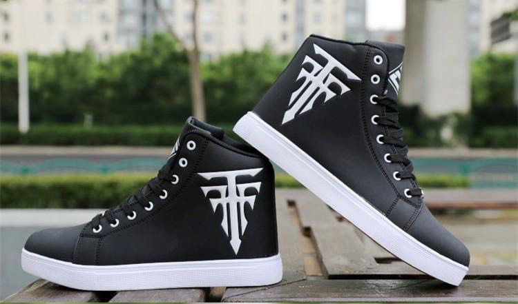 Giày cao cổ da nam - Trắng in thánh giá có 2 màu phong cách