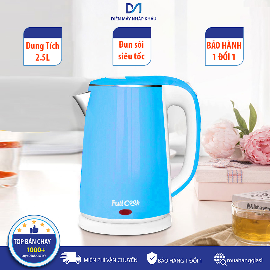 [Voucher 7% Max 800K]Ấm Siêu Tốc 2 Lớp Cách Nhiệt - Bình Đun Nước Fullcook 2.5L Thiết Kế Sang Trọng, Cách Nhiệt An Toàn - BẢO HÀNH 1 ĐỔI 1 NẾU LỖI-[TOP SHOP XỊN]