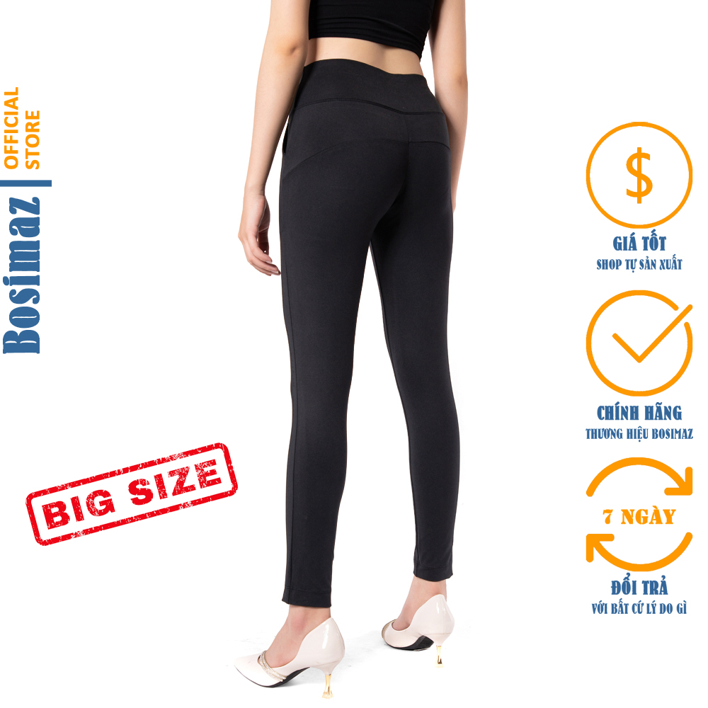 Quần Legging Nâng Mông Bigsize Bosimaz MS521 dài túi trước màu đen, thun co giãn 4 chiều, vải đẹp dày, thoáng mát không xù lông.