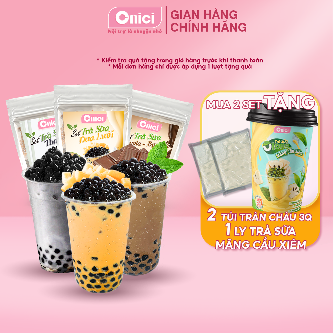 Set trà sữa than tre, dưa lưới, socola bạc hà Bếp Của Mẹ ONICI nguyên liệu nấu 30-35 ly