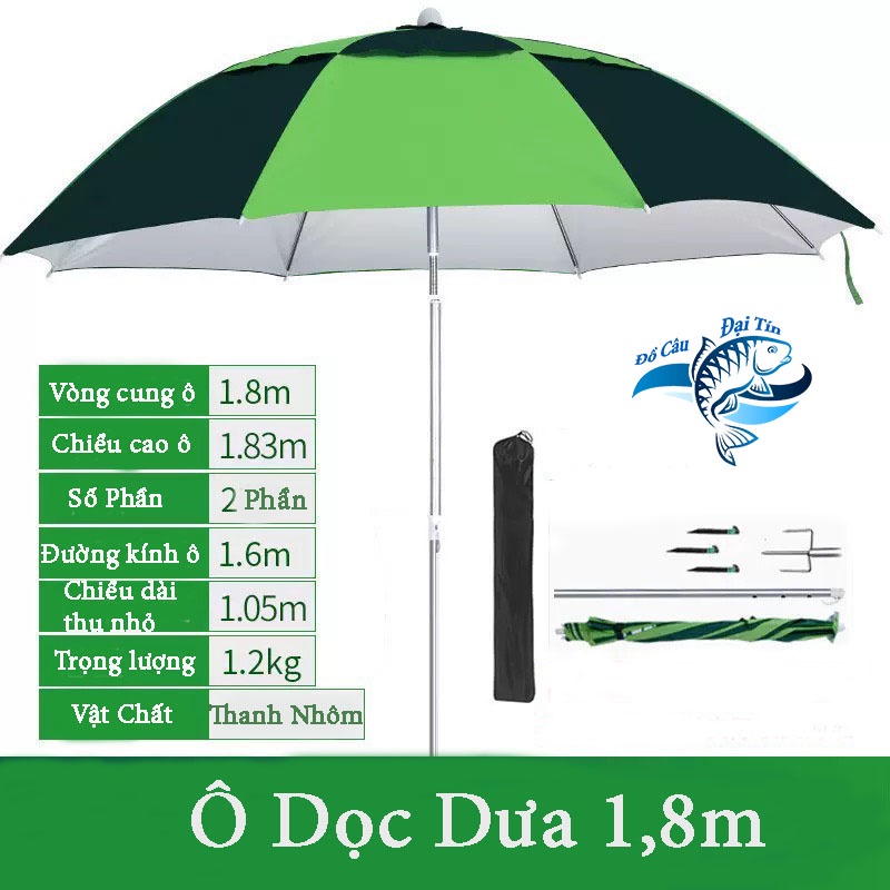Ô câu cá ô dù che nắng mưa hình xanh dọc dưa 1.8m siêu bền đẹp