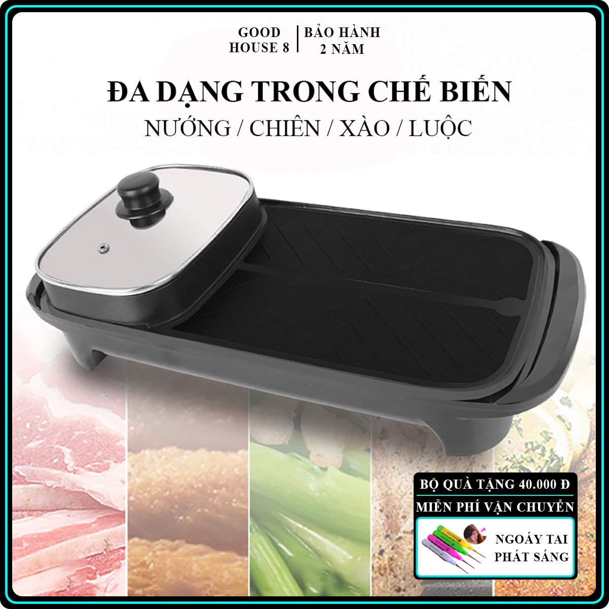 Nồi lẩu nướng đa năng, tiết kiệm điện năng, tiết kiệm thời gian vừa ăn lẩu vừa ăn nướng, đa dạng trong chế biến món ăn, bảo hành 2 năm
