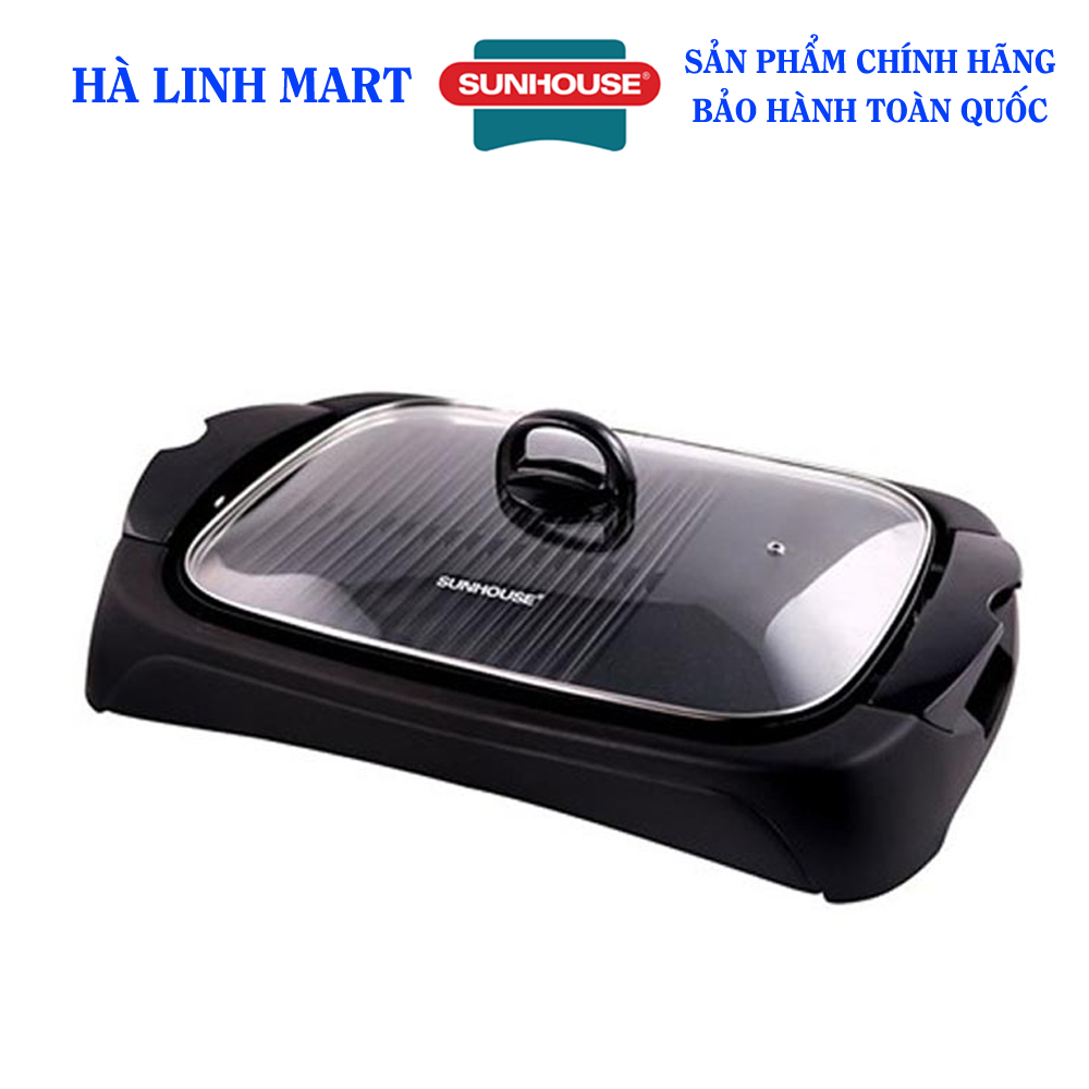 Bếp nướng điện Sunhouse SHD4602 - Bếp nướng không khói - Vỉ nướng điện - Lớp chống dính siêu bền, kháng khuẩn, khay chứa mỡ tiện lợi, công suất 2000W nướng siêu nhanh, vung kính chống bắn dầu mỡ, Bảo hành 12 tháng