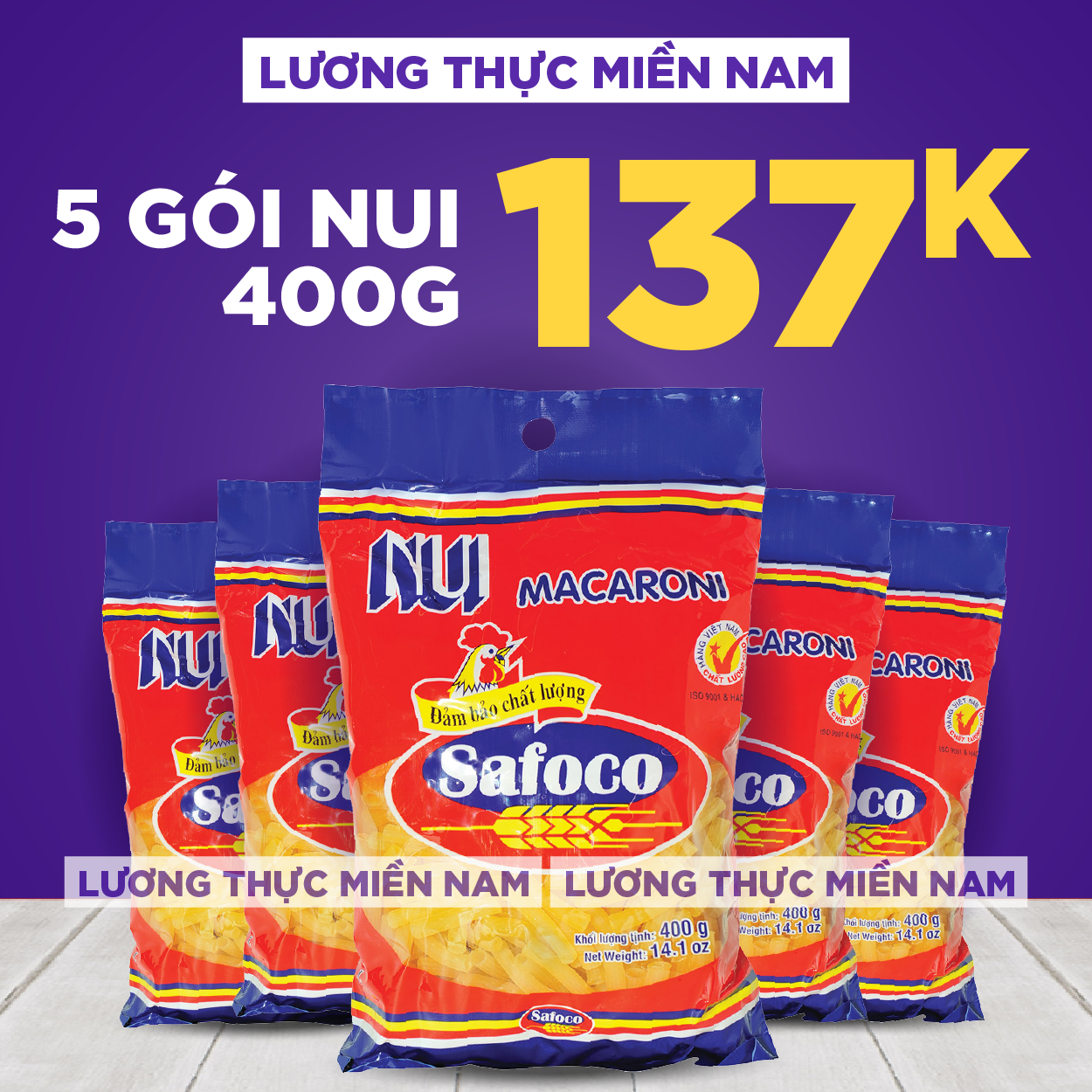 Combo 5 Gói Nui ống lớn Safoco gói 400g