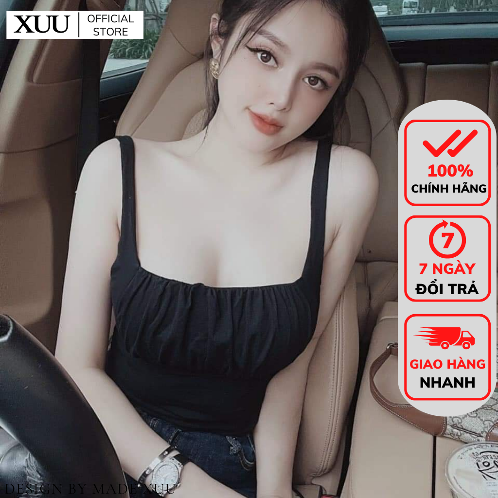 Áo croptop nhúm ngực chất cotton, áo 2 dây body co dãn Xuu Design