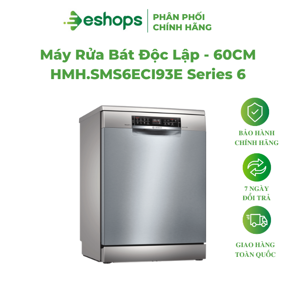 Máy rửa bát độc lập - bosch sms6eci93e series 6, 13 bộ chén bát châu âu hàng chính hãng