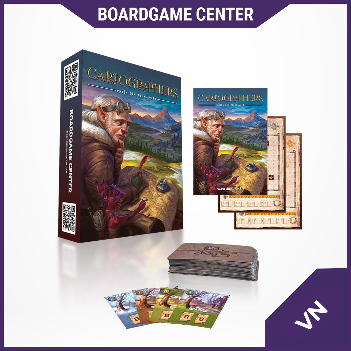 Bộ trò chơi board game Cartographer Boardgame Việt Hóa hộp cứng thẻ bài cán mờ chống nước cho gia đình