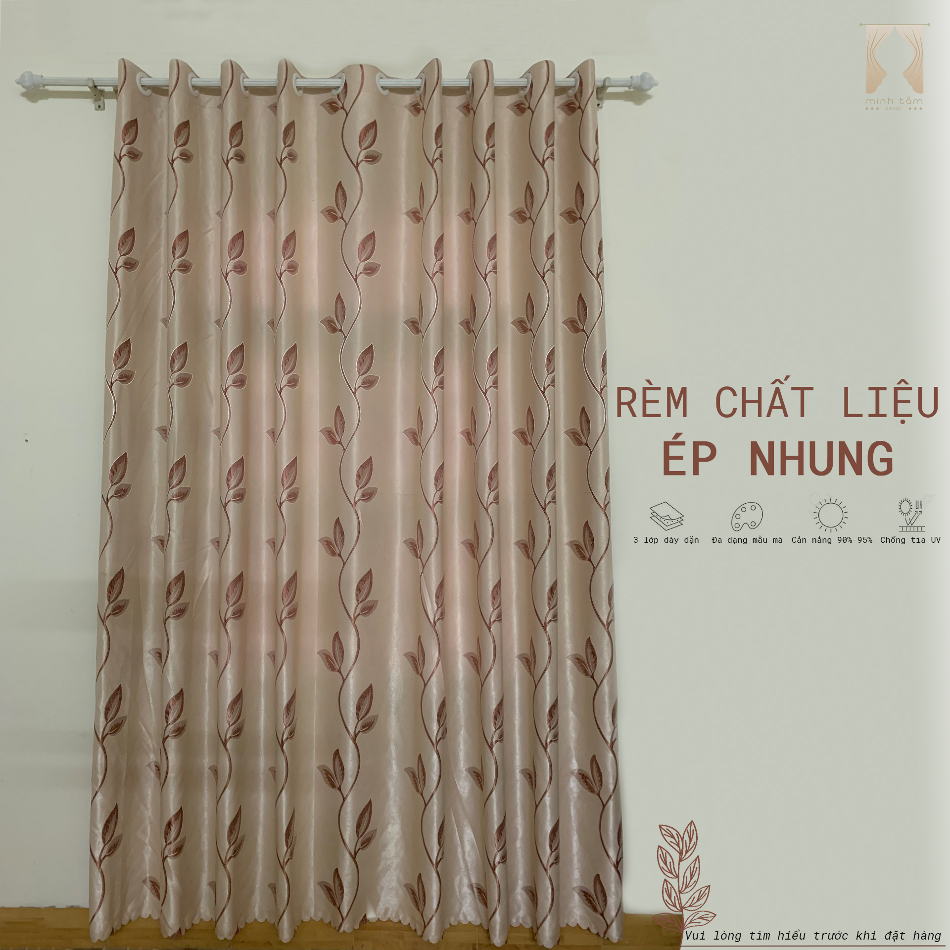 Rèm cửa sổ Minh Tâm cản nắng , cách nhiệt - màu be chất liệu ép nhung hai mặt