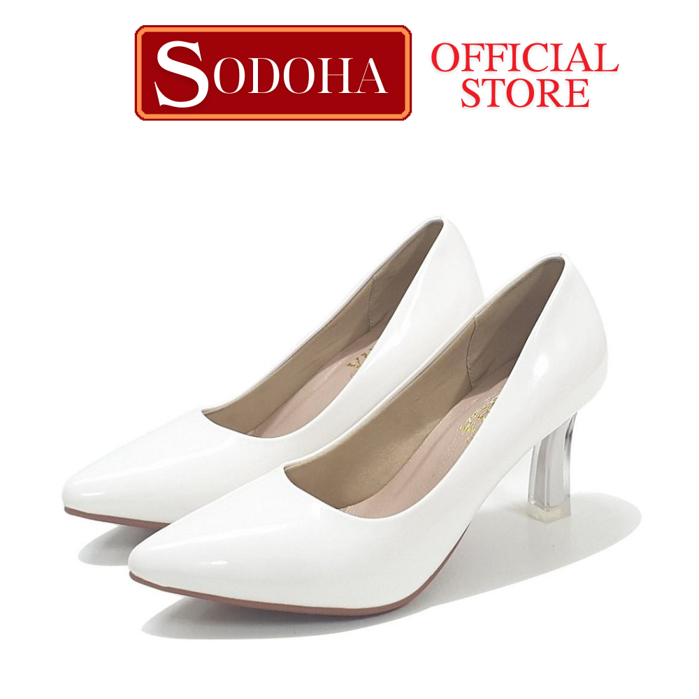 Giày cao gót nữ sodoha 909wb màu trắng da bóng cao cấp