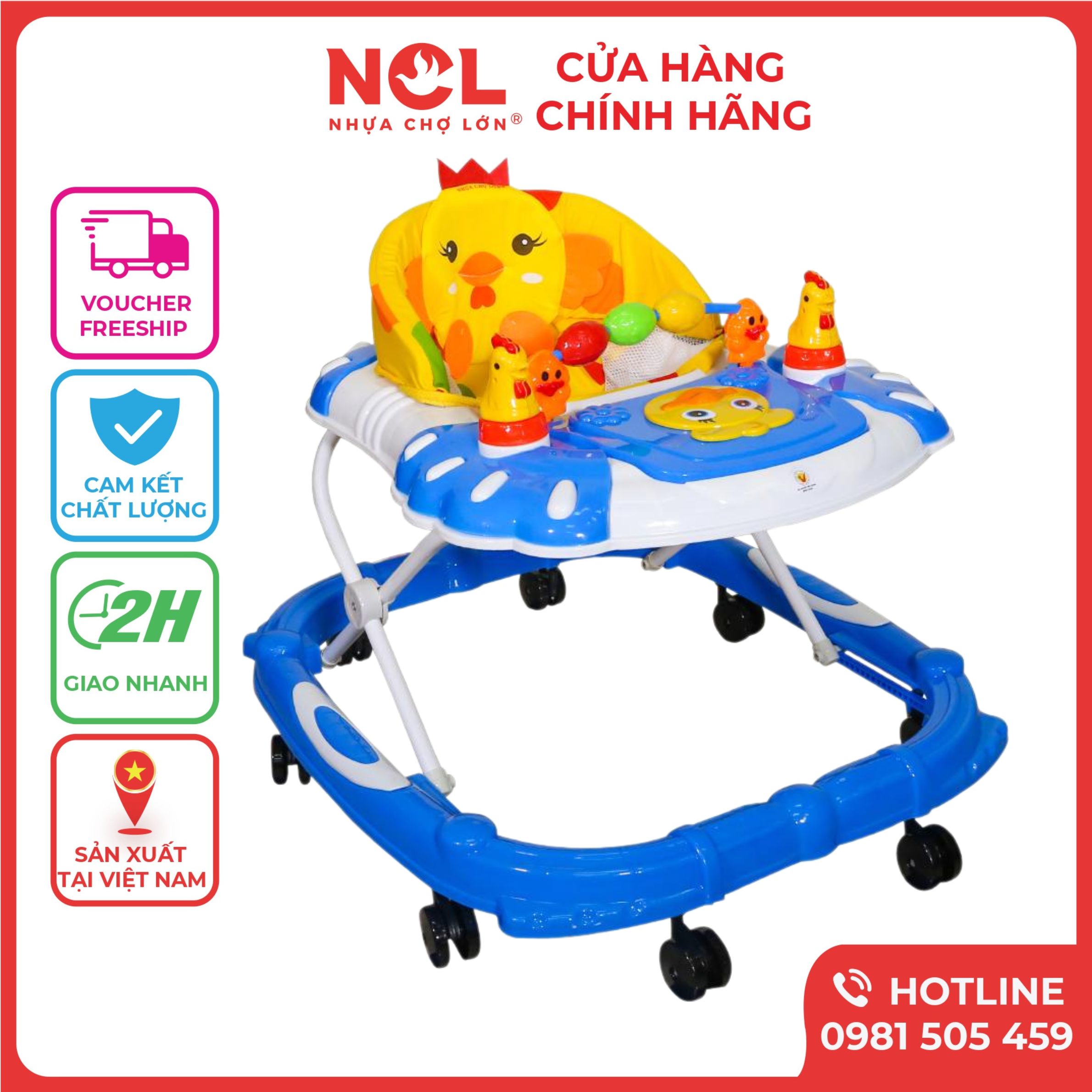 Xe Tập Đi Nhựa Chợ Lớn L4 Con Gà (Không nhạc) Dành Cho Bé Từ 6 - 12 Tháng - M1726A-XTĐ