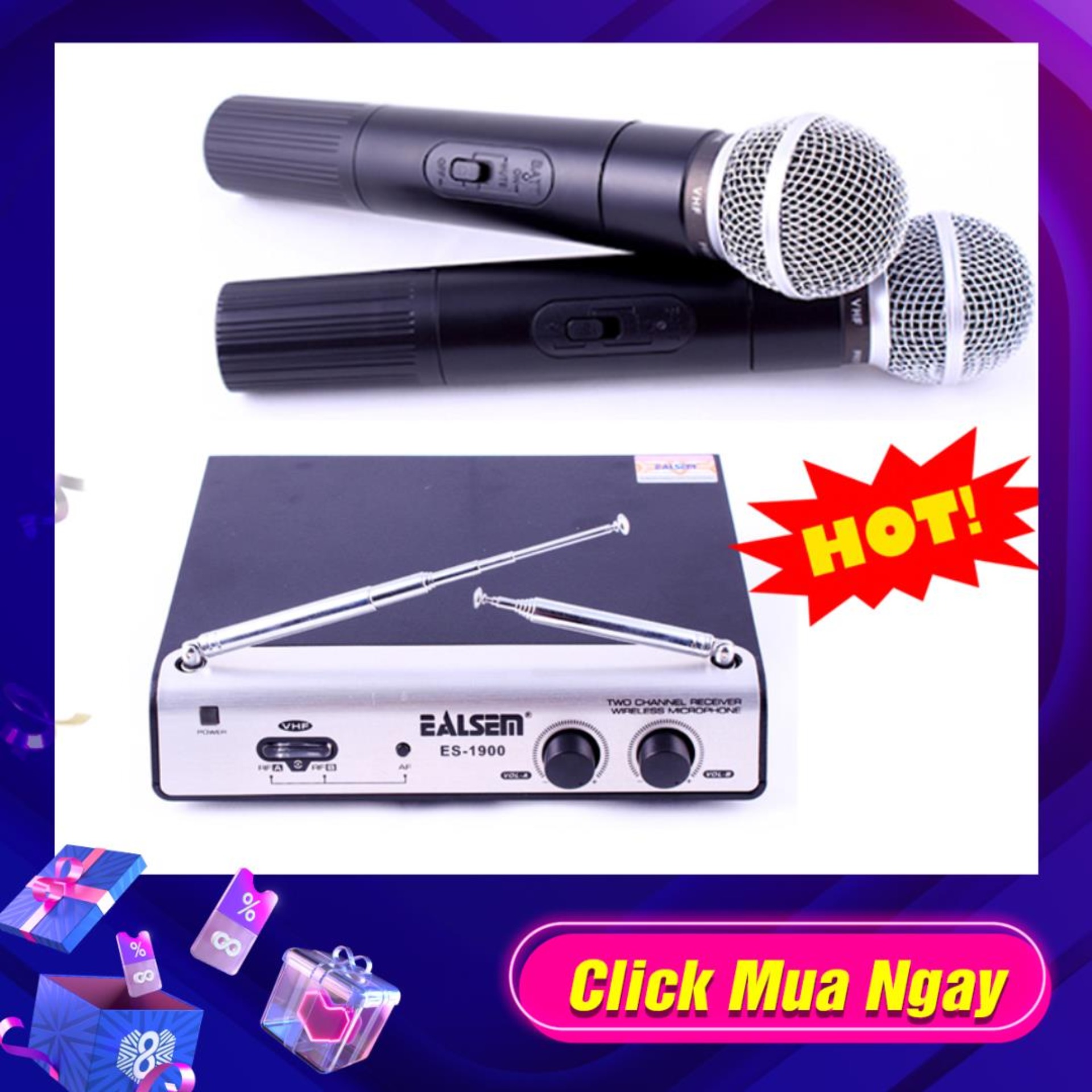 Micro karaoke không dây ealsem es-1900 bộ 2 micro