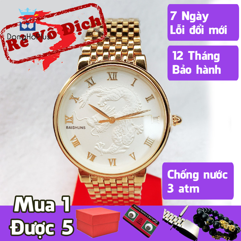 [KHUYẾN MẠI KHỦNG] Tặng vòng phong thủy 150.000đ khi mua Đồng hồ nam mặt rồng vàng trắng cao cấp, chống nước, chống xước mã 3951
