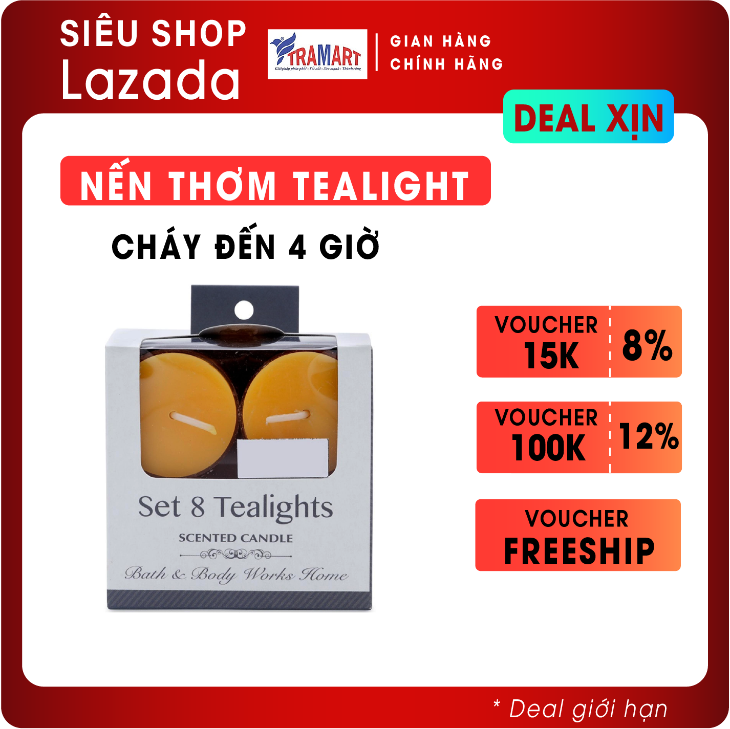 Hộp 8 nến tealight thơm đế nhựa Miss Candle MIC2059