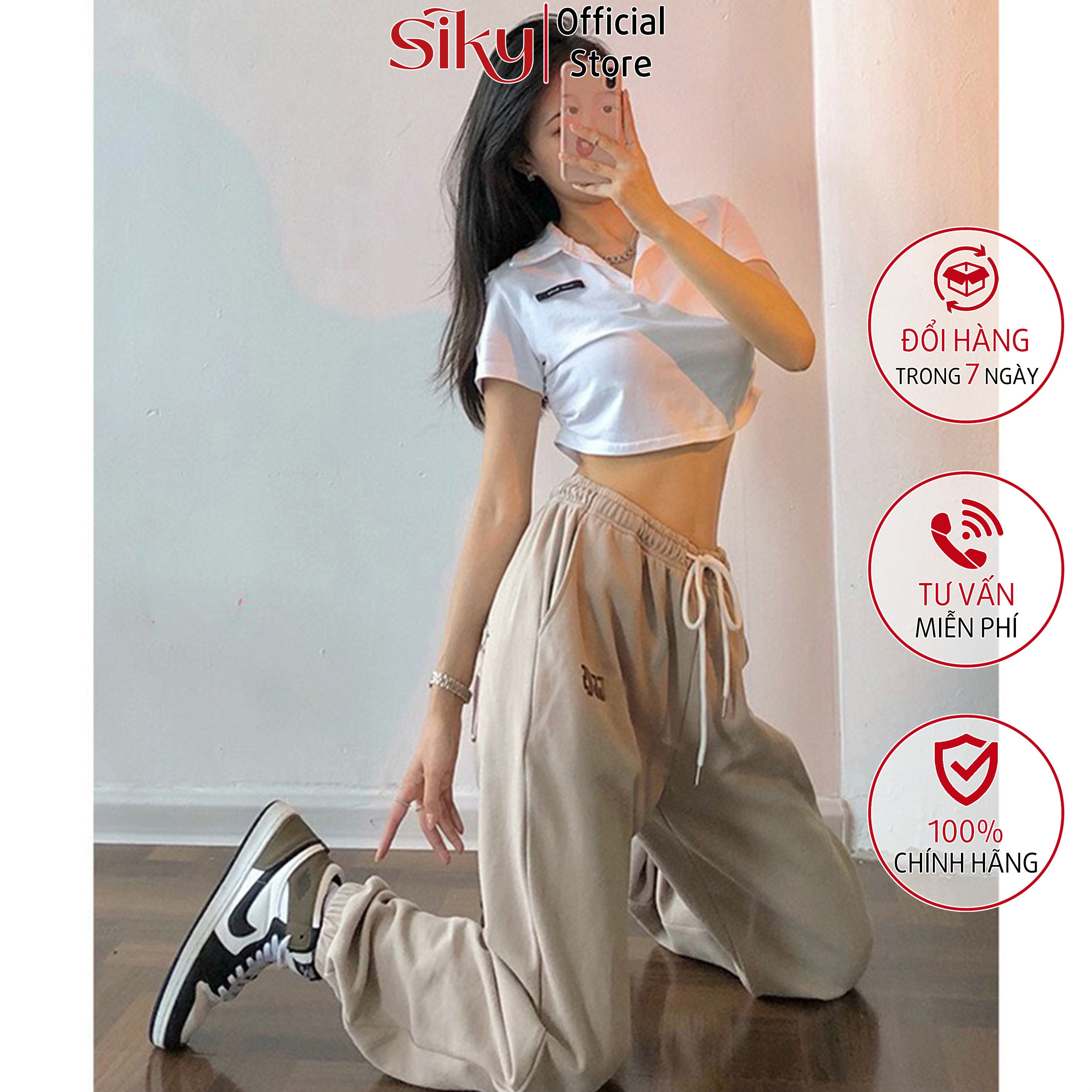 Quần jogger nữ dáng thụng, chất liệu nhung họa tiết - SIKY HX09
