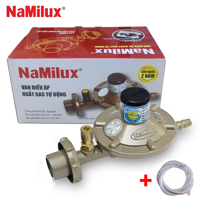 Bộ van gas ngắt tự động Namilux NA-337S1-VN (gồm van+[ 1.5m ] dây dẫn gas + [ 2 cái ] cổ dê) - Dùng Bình Gas Đỏ, ELF Gas