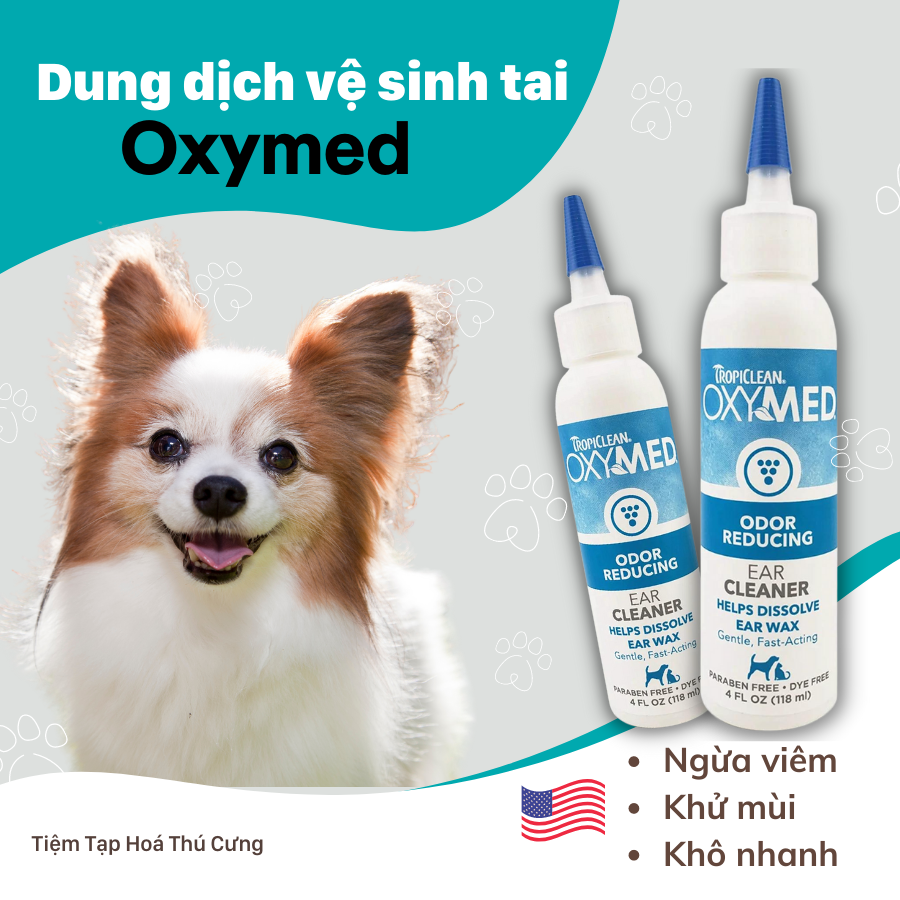 Dung dịch vệ sinh tai chó mèo OXYMED Tropiclean giúp làm sạch ráy tai và ngăn ngừa viêm tai - xuất xứ Mỹ