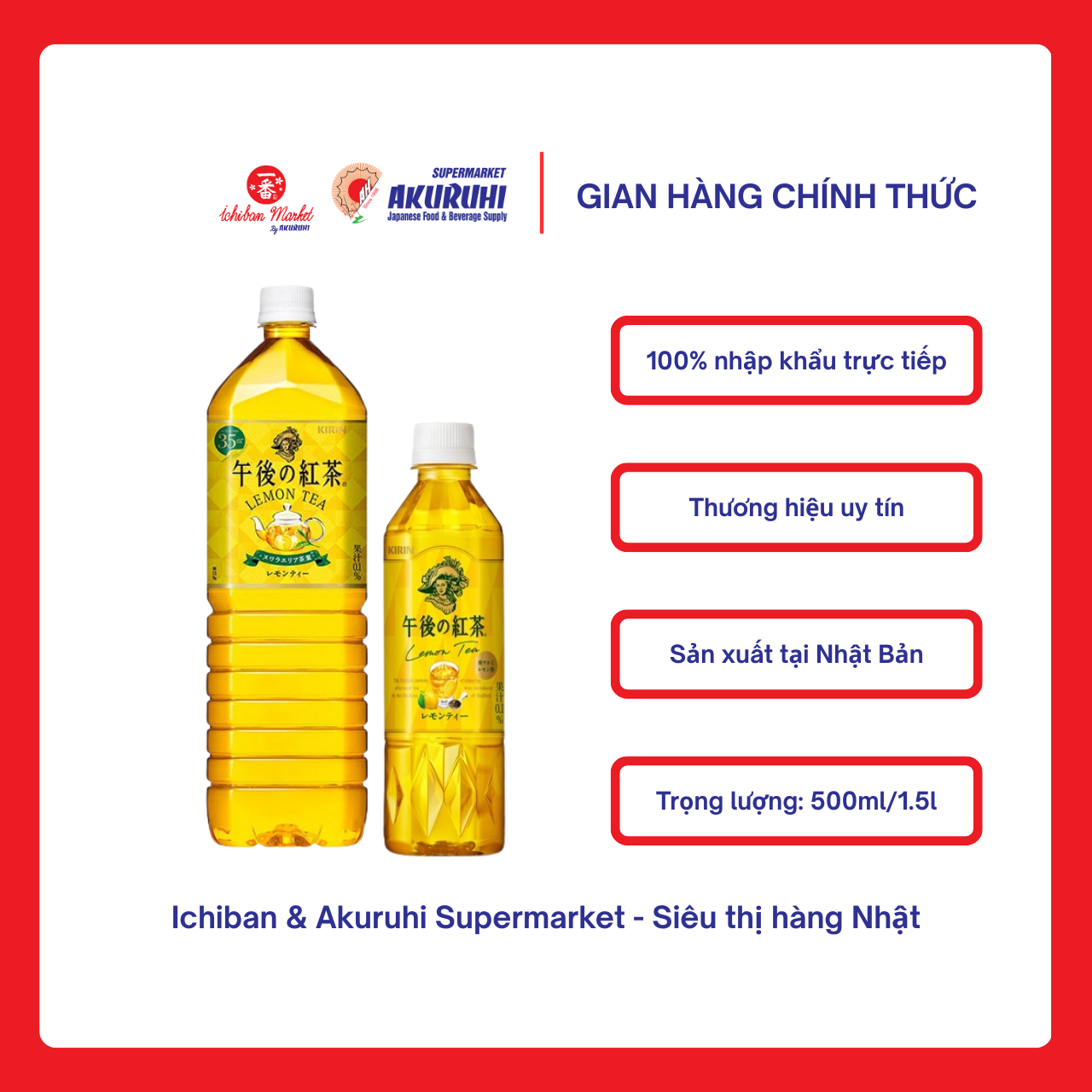 [Ichiban Market] Nước Trà Chanh Gogo No Kocha Lemon Tea 1.5L/500ml