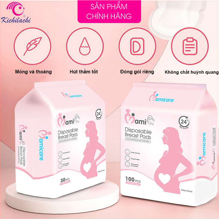 [HCM]Miếng Lót Thấm Sữa MamiCare 100 Miếng & 30 Miếng  Siêu Thấm  Siêu DínhSiêu Mỏng Chống Tràn Cấu Tạo 3D Thoáng Khí