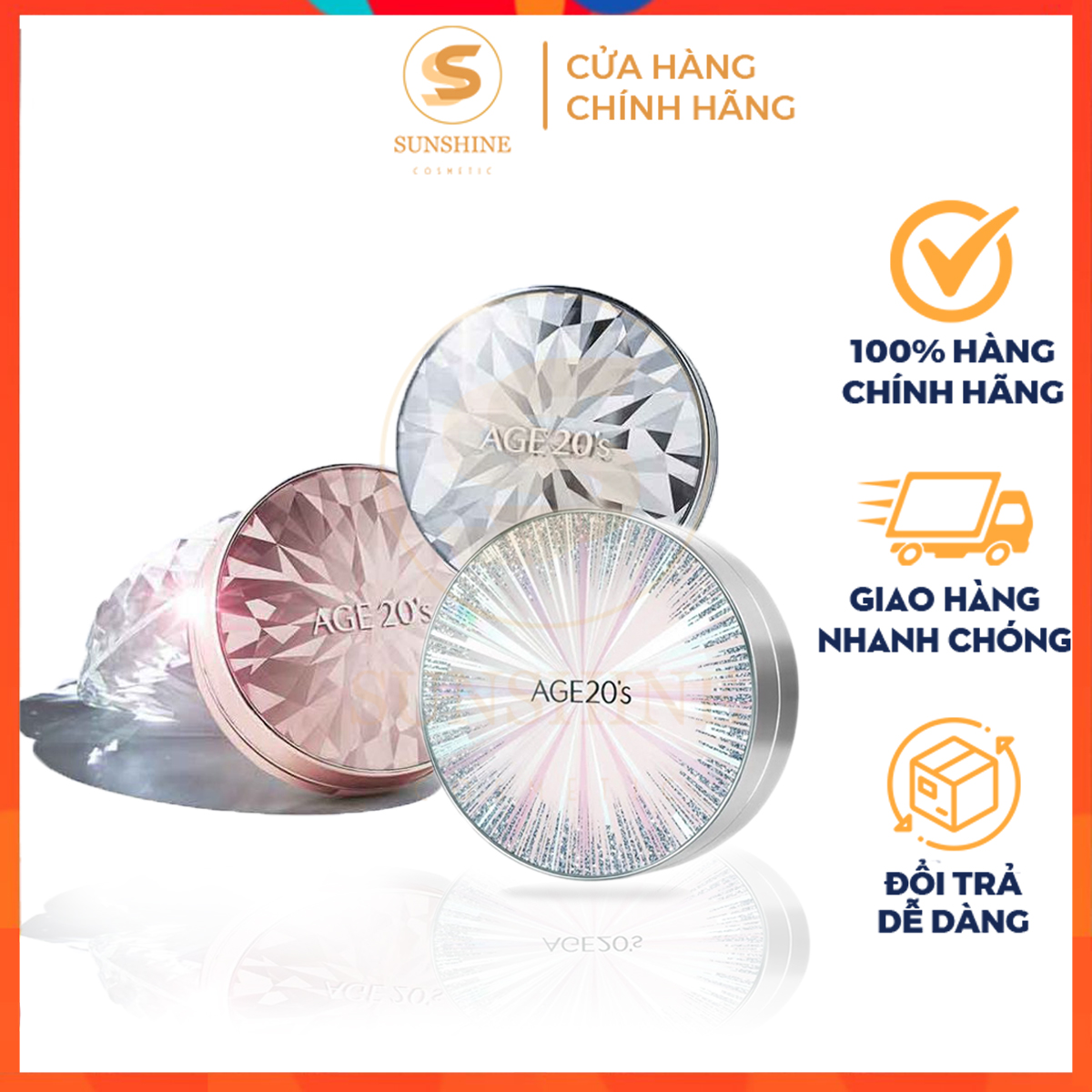 Phấn nền tươi lạnh kim cương age 20s essence cover pact diamond original mỏng nhẹ chống nước spf 50+pa +++ 12.5g