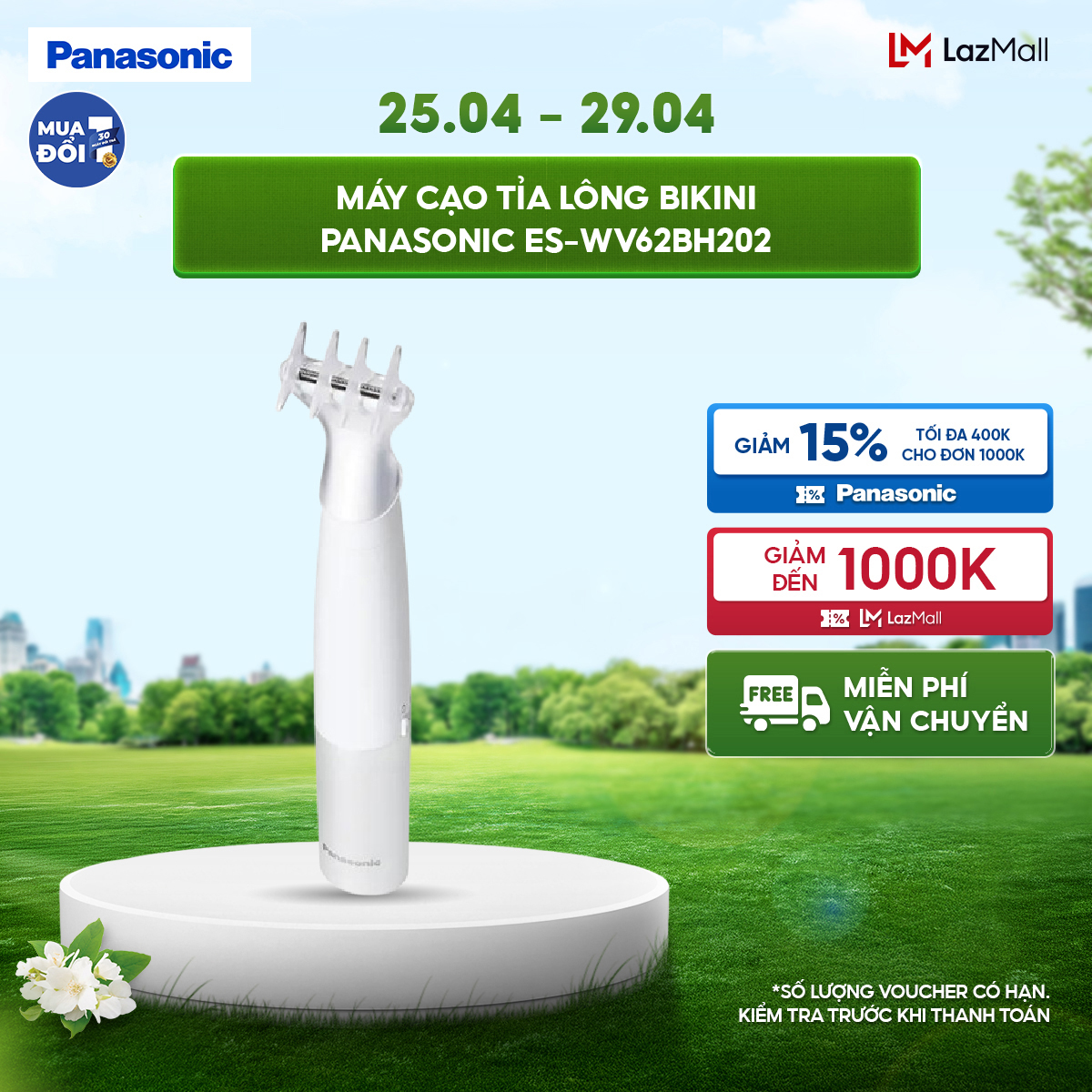 Máy cạo tỉa lông bikini Panasonic ES-WV62BH202 - Cạo nhanh, êm ái, an toàn cho da - Nhỏ gọn - Thiết kế chống nước - Kèm pin - Sản xuất tại Thái Lan
