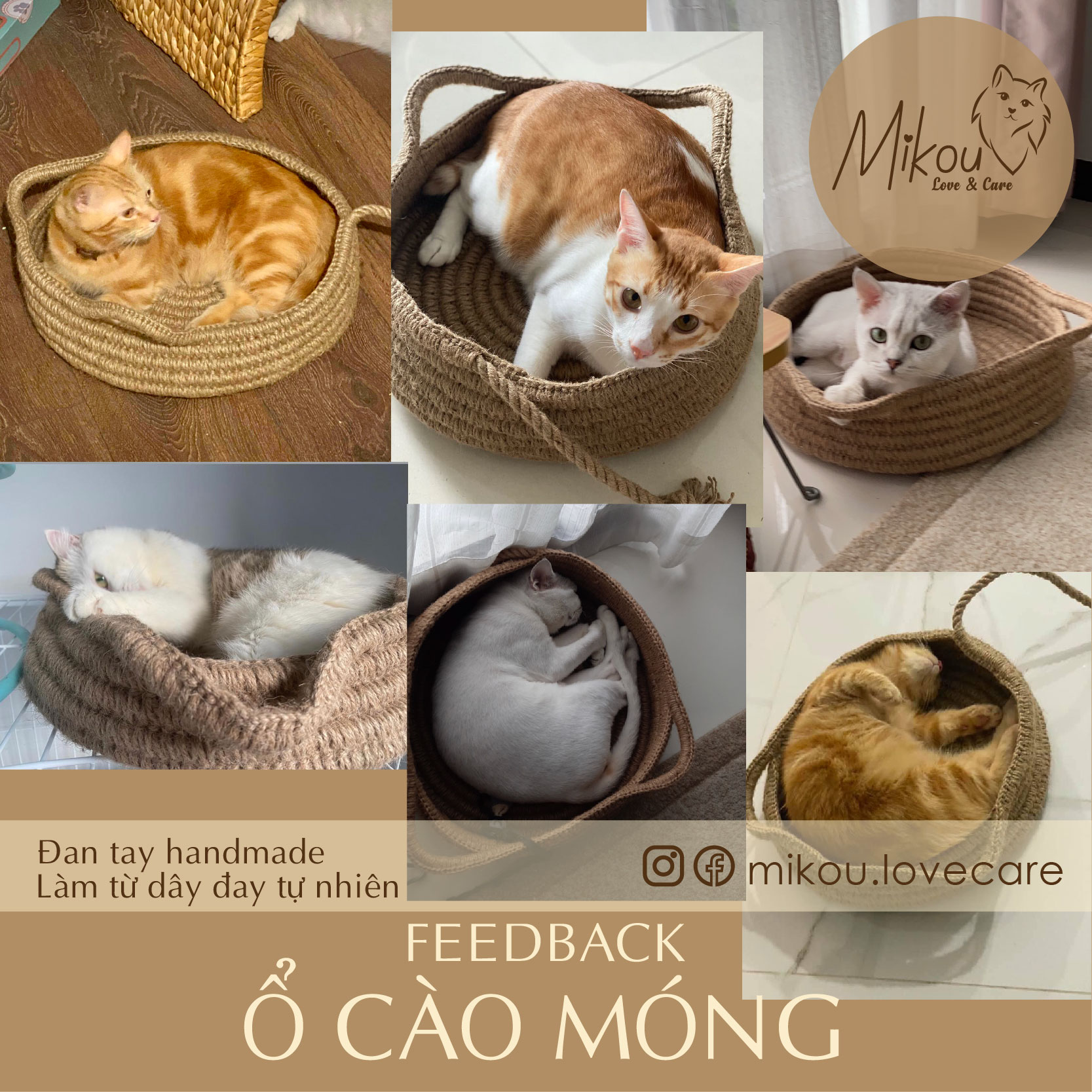 Ổ nằm cho mèo kiêm cào móng bằng dây đay đan tay handmade mikou shop