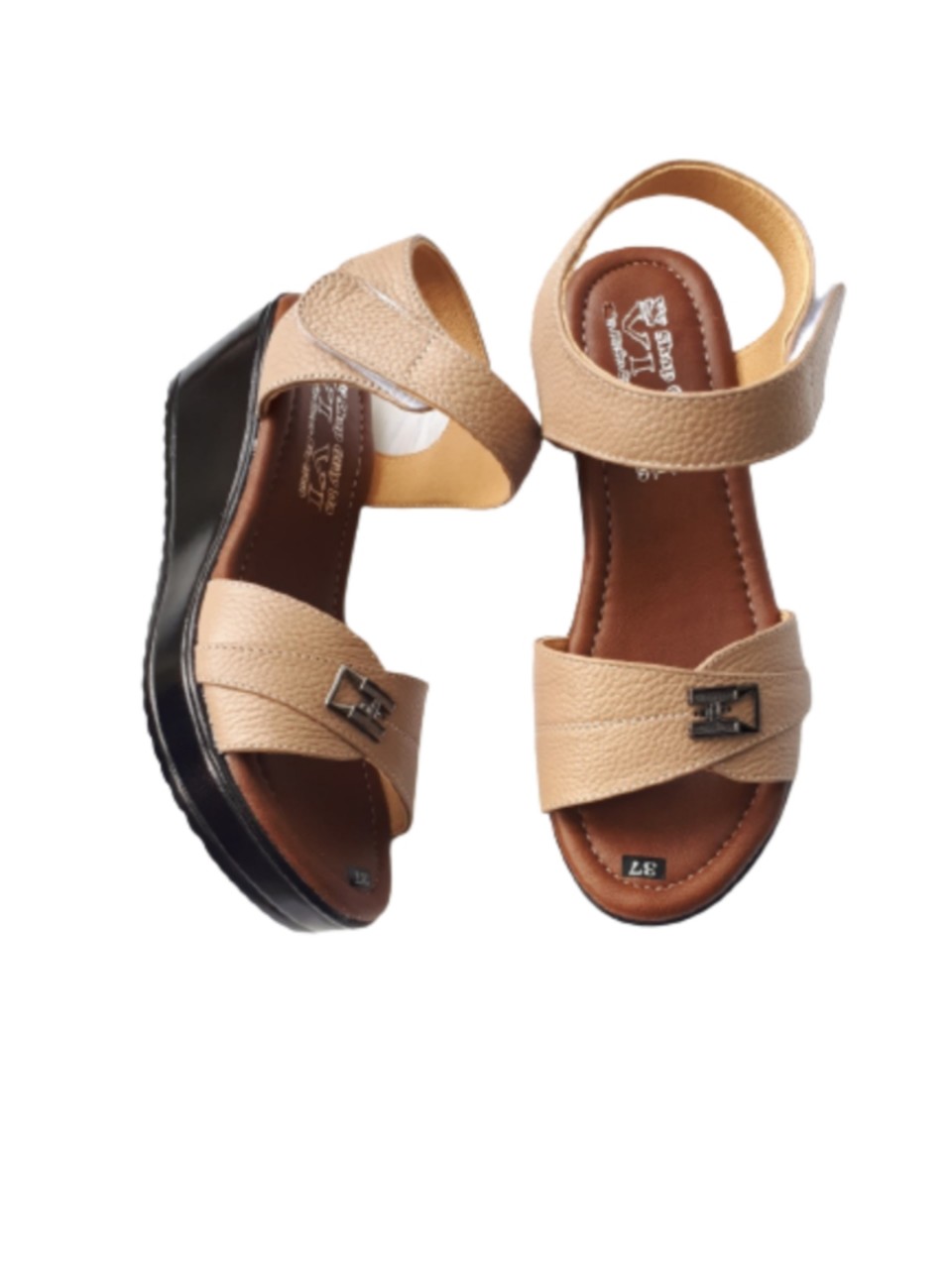 Sandal đế xuồng da bò thật cao cấp VI VI .Đế cao 5cm