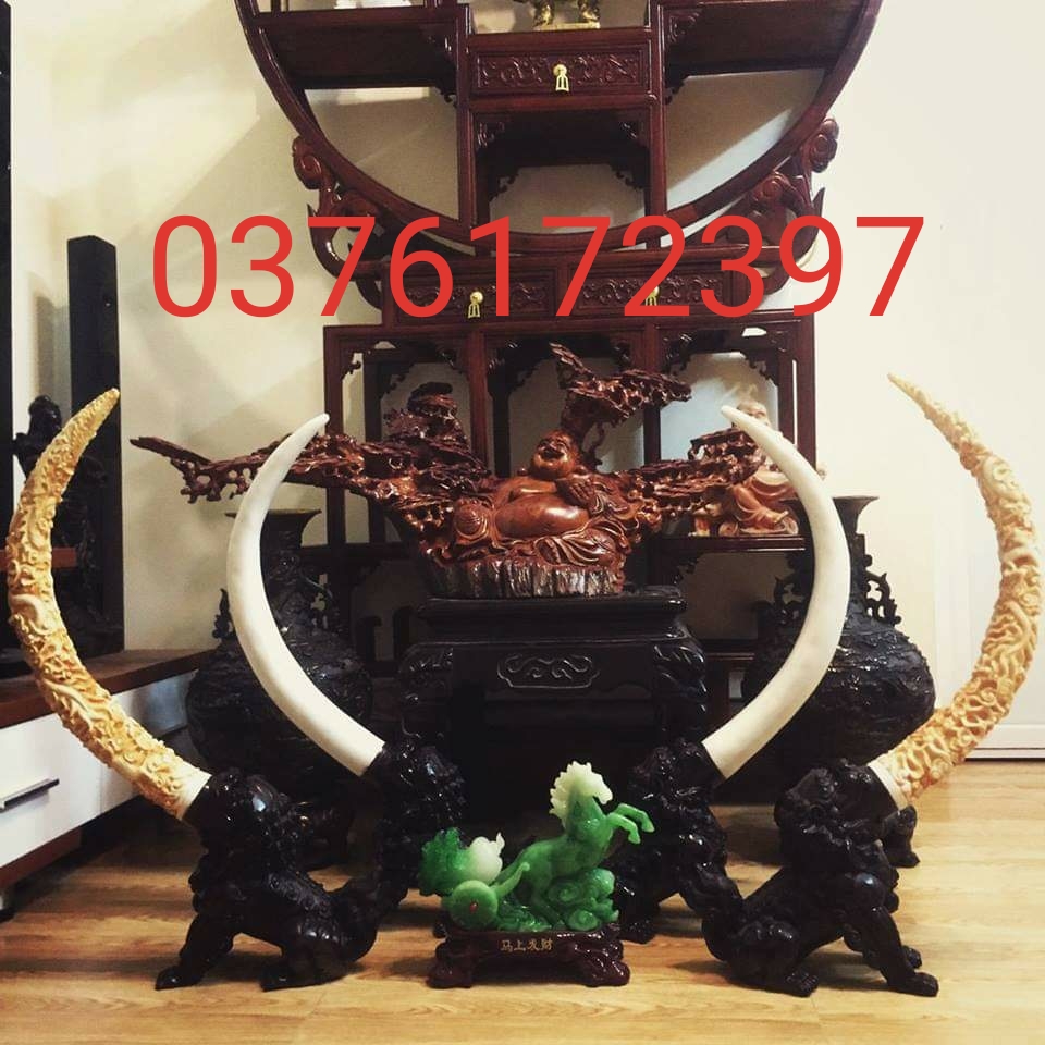 Cặp kỳ lân ngậm ngà đá cao cấp