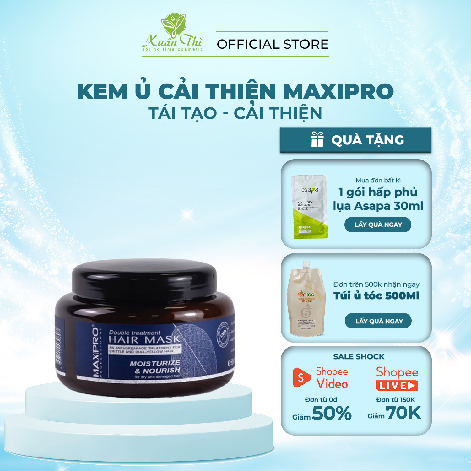 Kem ủ tóc phục hồi tóc hư tổn chuyên sâu Maxipro – 500ml - Mỹ Phẩm Xuân Thì