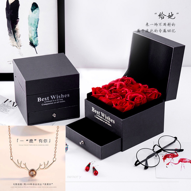 Hộp hoa hồng sáp thơm 9 bông làm quà tặng, Hộp đựng trang sức, son, nhẫn, Hộp quà tặng noel, giáng sinh, 8/3, 20/10, valentine, kỉ niệm, sinh nhật