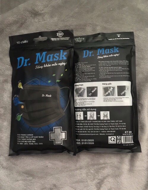 Túi 10 Khẩu Trang Carbon Than Hoạt Tính 4 Lớp Dr Mask