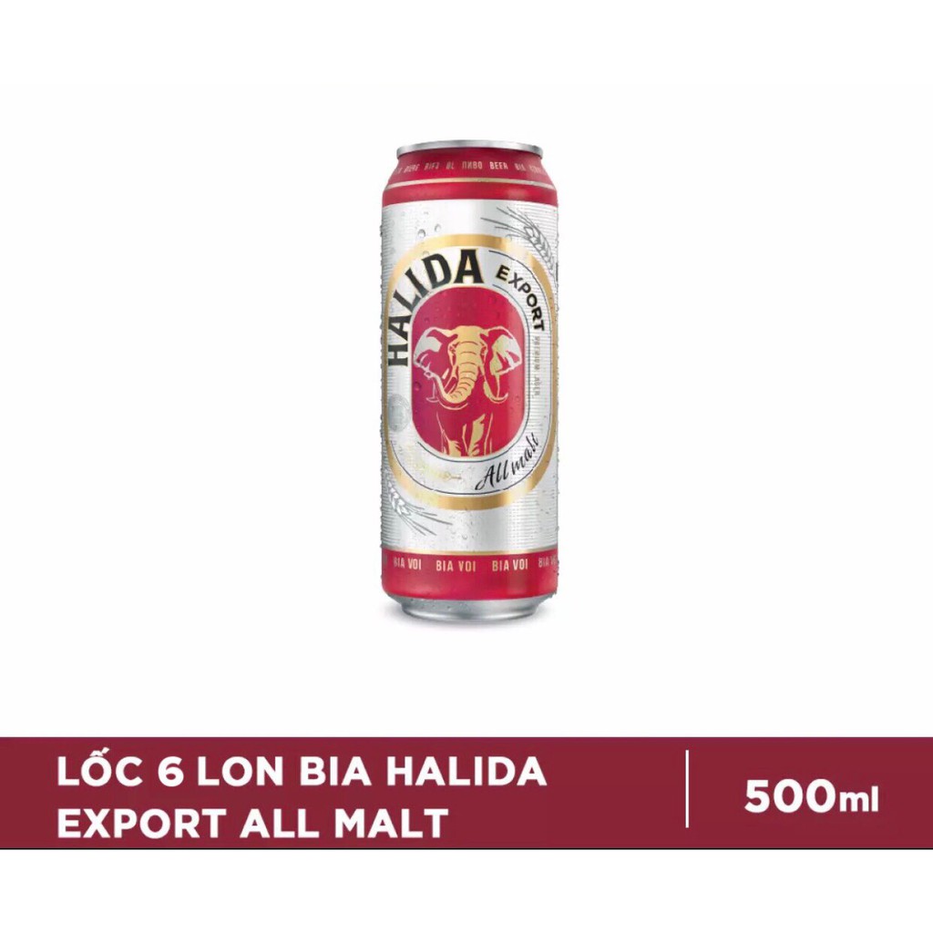 Bia Halida Export All Malt lon - bia Voi đỏ - lốc 6 lon 500ml