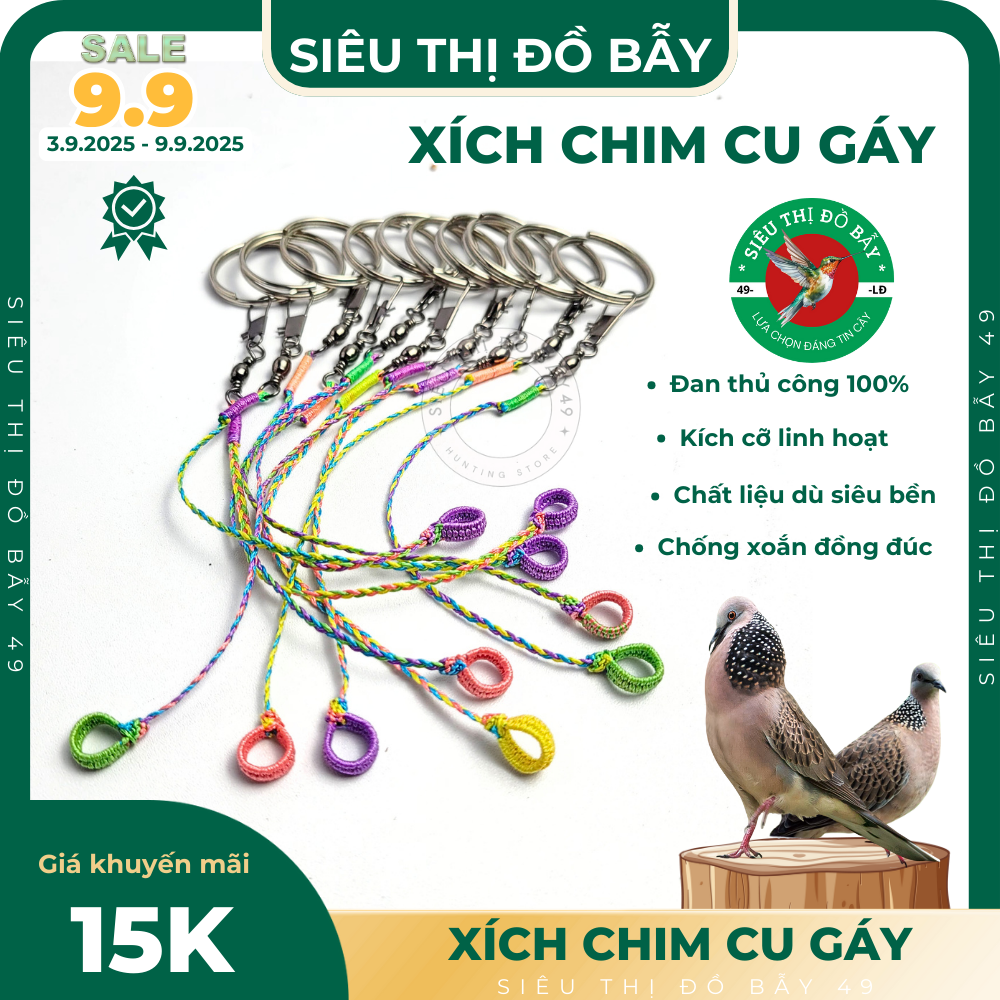 Xích chân chim cu gáy, khướu, bồ chao chống xoắn nhiều màu sắc