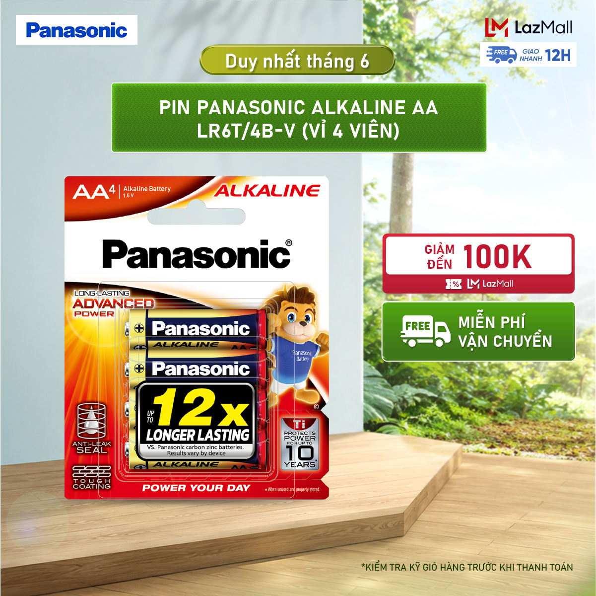 Vỉ 4 viên Pin Panasonic Alkaline AA LR6T/4B-V – Hàng Chính Hãng