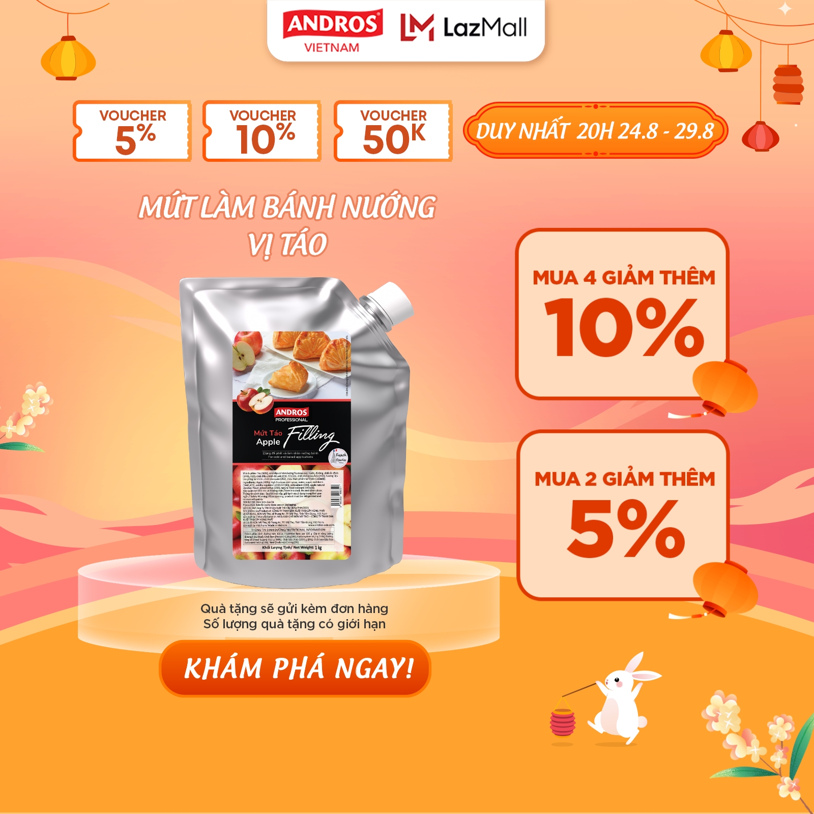 Mứt Làm Bánh Nướng Vị Táo - Có miếng trái cây thật - FILLING - 1KG