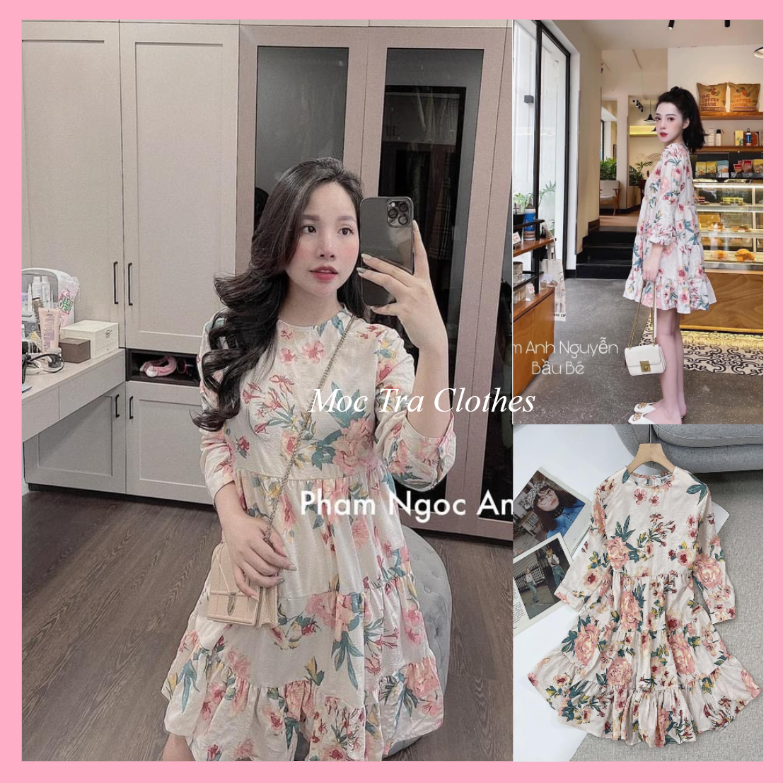 Đầm suông nữ babydoll thiết kế hoa dài tay dáng ngắn dáng vintage siêu xinh, Váy kiểu nữ dự tiệc sang trọng lịch sự, phù hợp đi làm đi chơi, đi biển