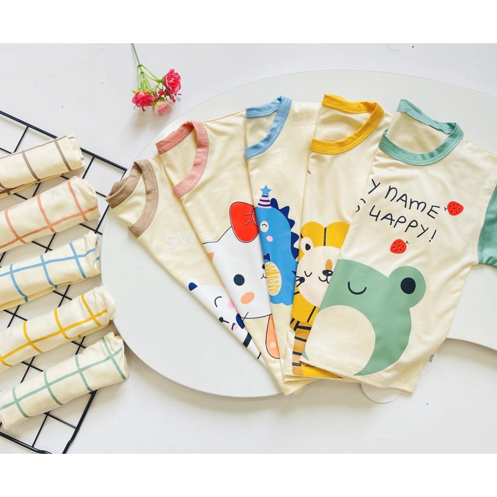 Quần áo trẻ em minky mom, bộ cộc tay thun lạnh cho bé trai, bé gáI in hình khủng long - Baby Kidshop