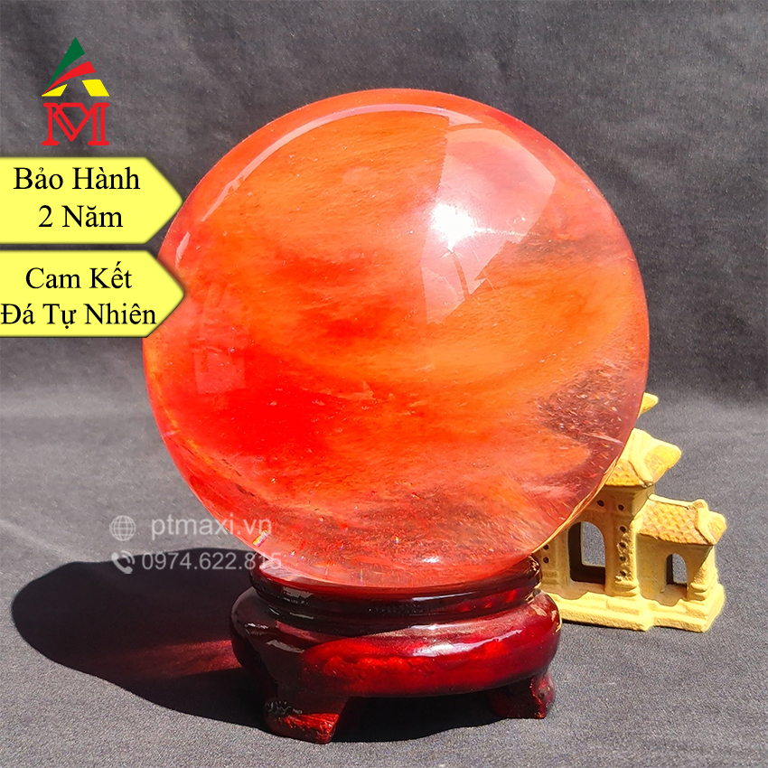 Quả Cầu Để Bàn Phong Thuỷ Đá Thuỷ Tinh Núi Lửa Obsidian Đỏ. Hợp Mệnh Hoả, Thổ