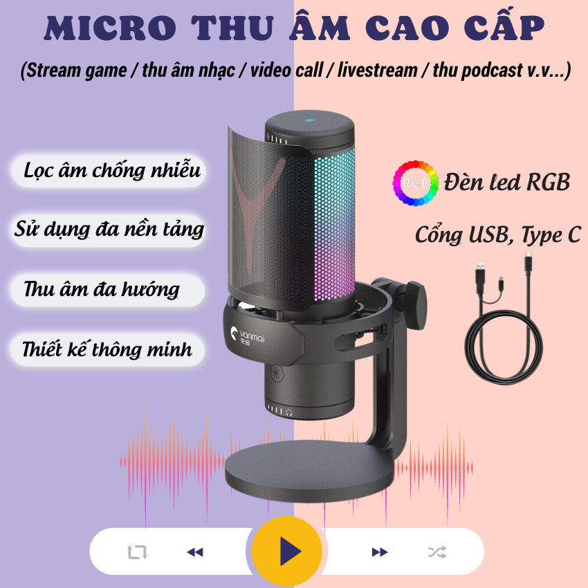 Micro Thu Âm USB-C Yanmai MG7,  Mic thu âm livestream, Micro hát karaoke thu âm, Mic thu âm cho máy tính, điện thoại hỗ trợ livetream, podcast, video call, stream game, ...