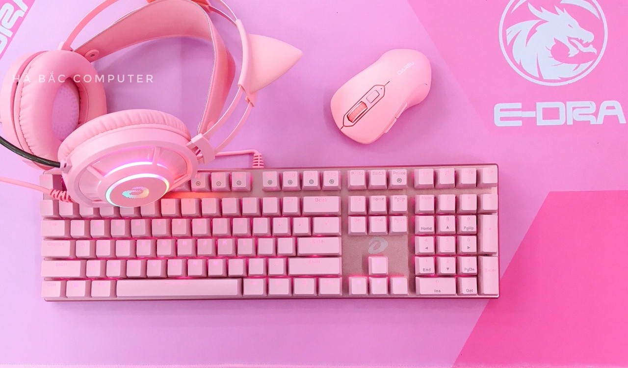 Combo Bàn Phím Chuột Tai Nghe DAREU Màu Hồng - Lót Di Chuột Pink