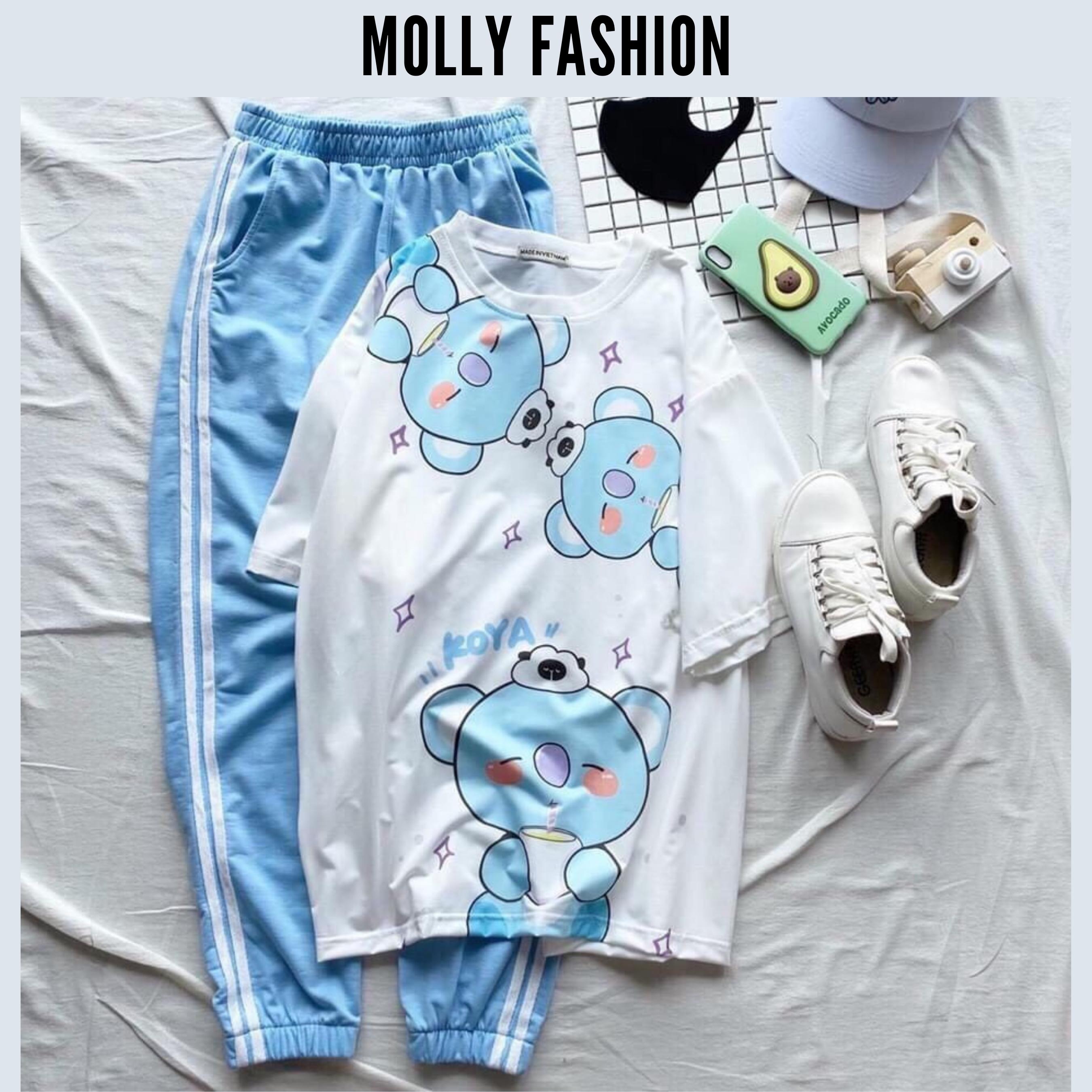 Set đồ bộ quần dài Jogger 2 Sọc KOYA ❤️ Bộ hoạt hình form rộng Unisex nam nữ Molly Fashion