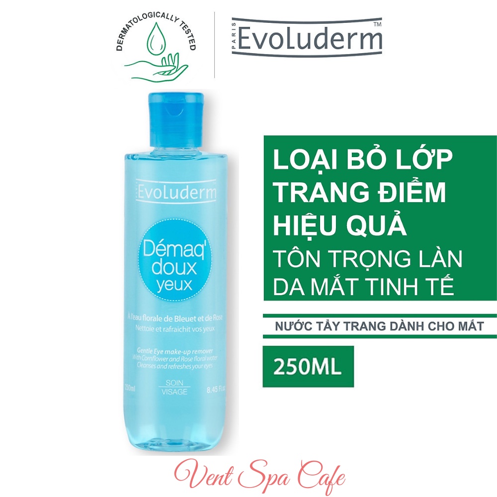 Dung dịch nước tẩy trang mắt và môi EVOLUDERM Gentle Eye Make-up Remover 250ml giúp tẩy sạch bụi bẩn, dưỡng ẩm da