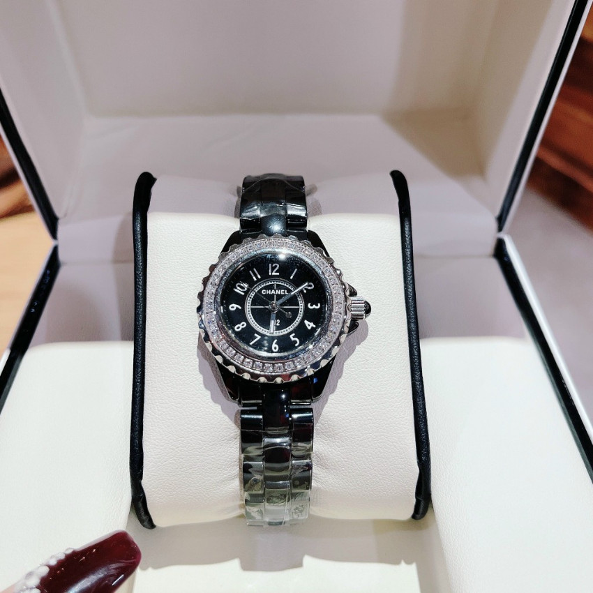 Đồng hồ nữ dây đá ceramic ChaneI niền hột size 34mm fullbox, chống nước, vỏ thép không ghỉ, đồng hồ nữ sang trọng