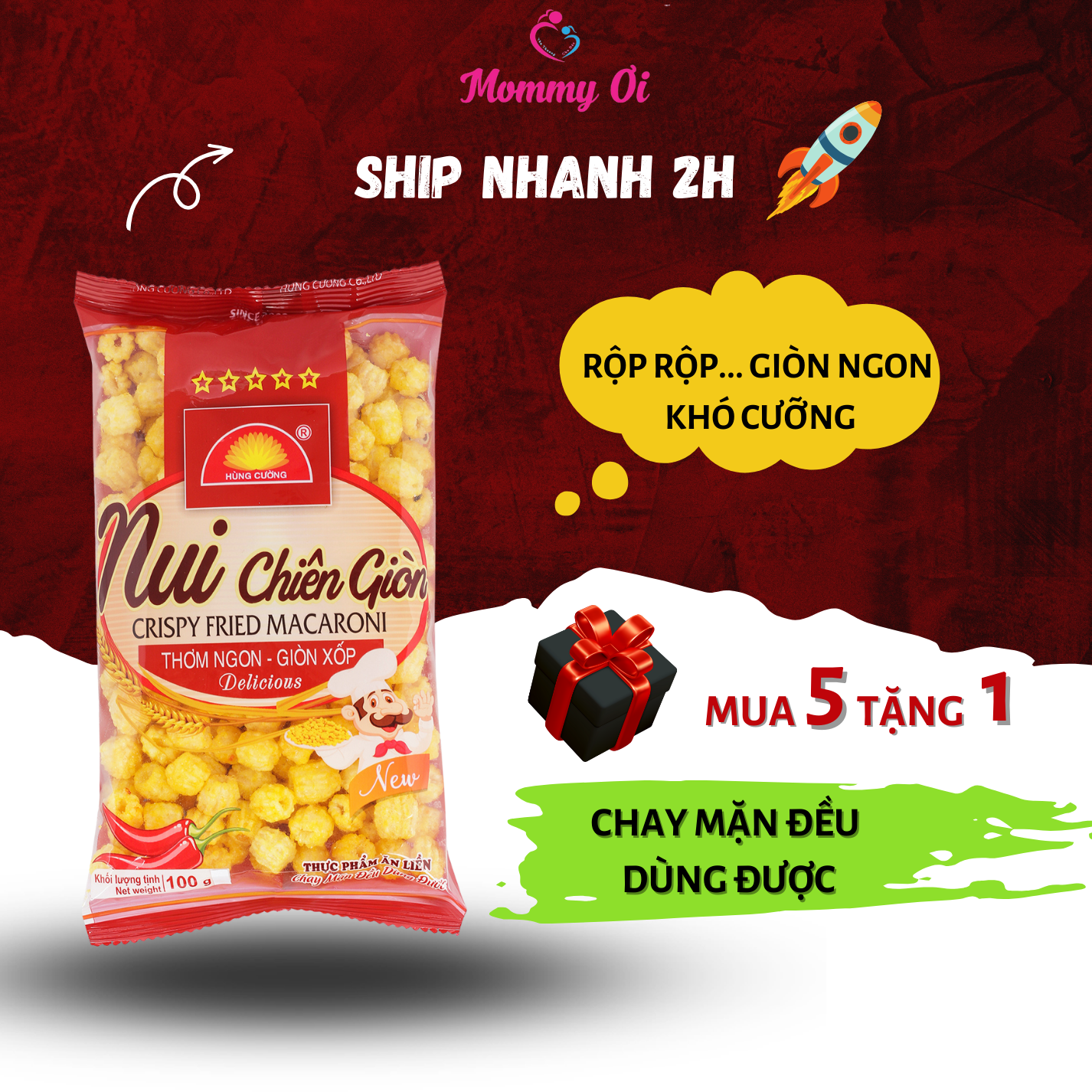 Nui Chiên Giòn 100g / nui / sấy giòn / bánh / đồ ăn vặt / ăn chay được / snack / bim bim / hùng cường / nui sấy / food