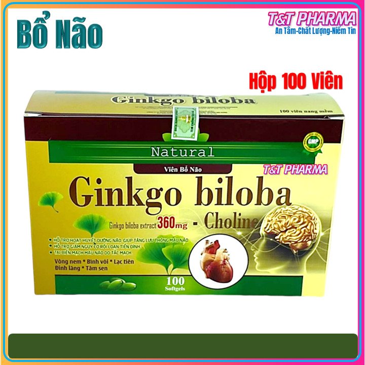 Hoạt Huyết Dưỡng Não Ginko Biloba -Giúp Tăng Cường Tuần Hoàn Não, Hỗ Trợ Giảm Thiểu Năng Tuần Hoàn Não, thiếu máu gây đau đầu, chóng mặt, rối loạn tiền đình, mấtngủ, suy giảm trí nhớ, căng thẳng thần kinh. – hộp 100 viê