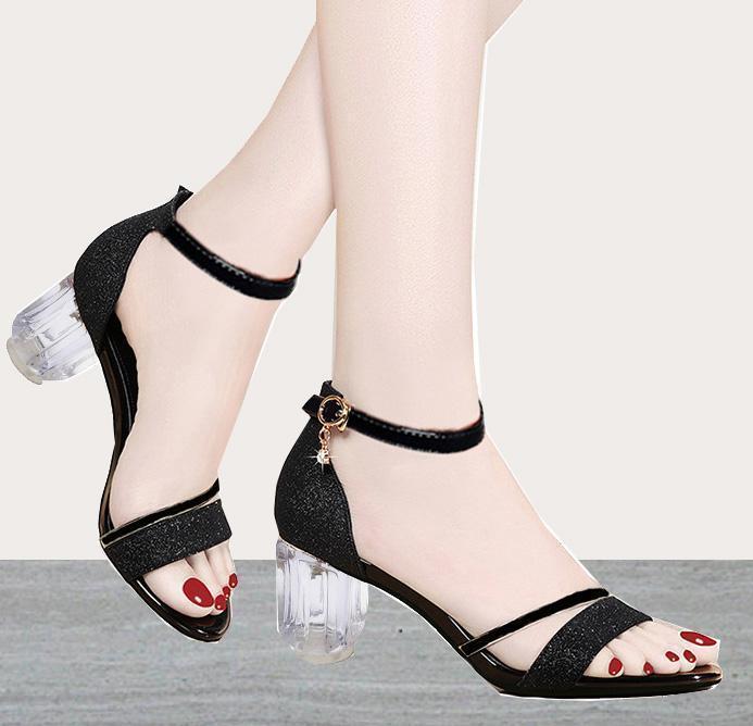 [HCM]Giày gót vuông nữ gót Mika quai ánh kim- Giày cao gót 5 phân - 2 màu vàng - đen