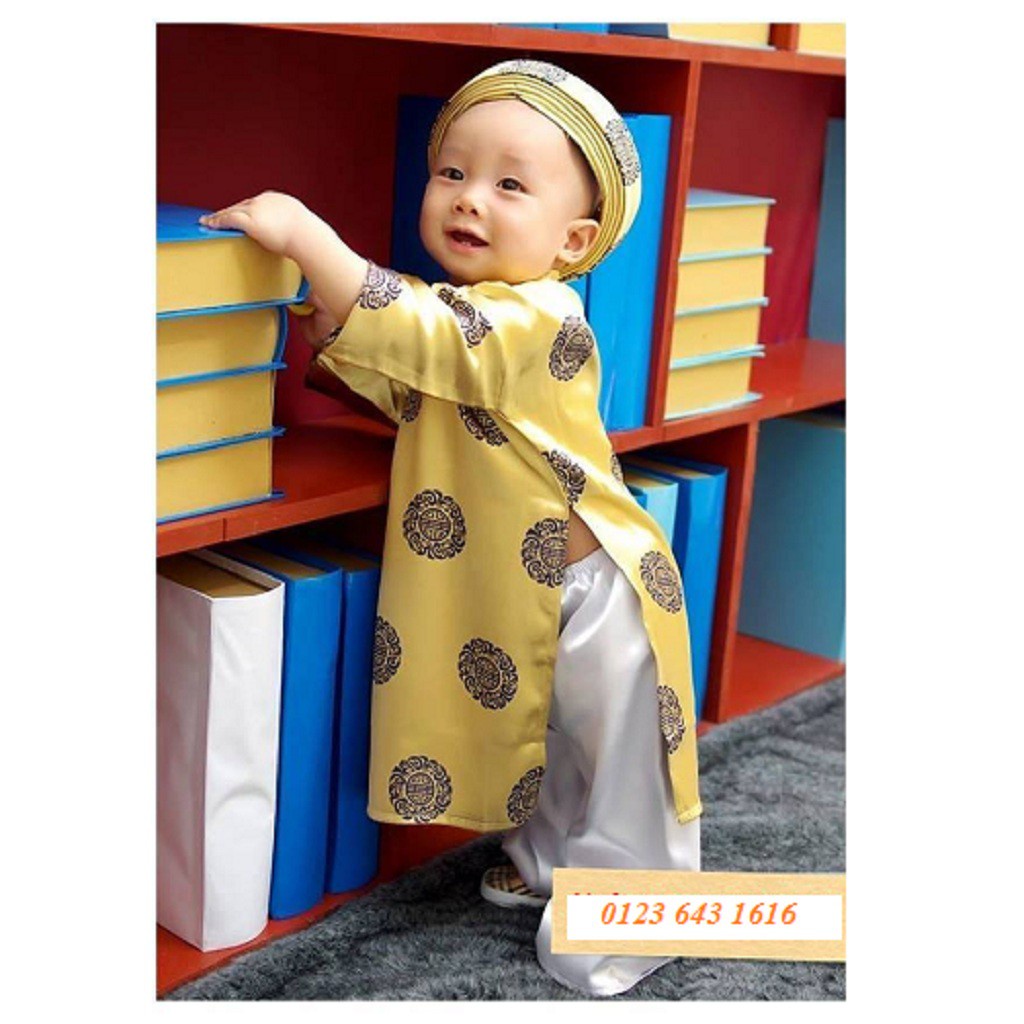 Áo dài tết bé trai vàng đồng