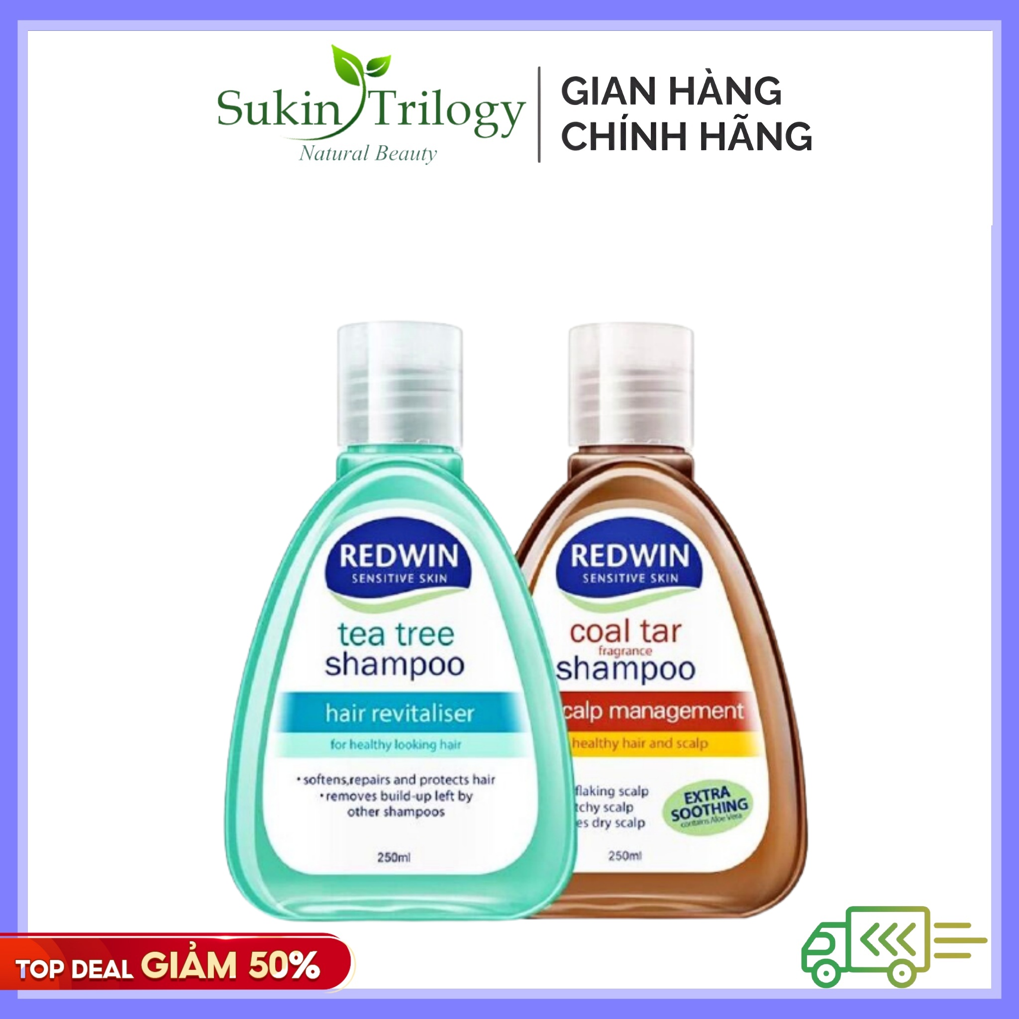 Dầu gội chống gàu, nấm, giảm nhờn Redwin Coal Tar / Tea tree Úc