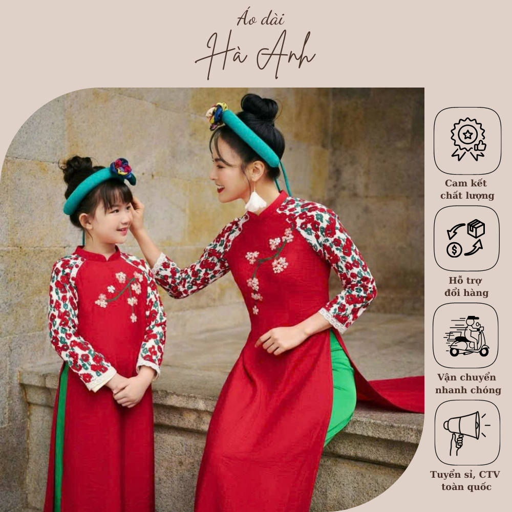 Set áo dài cho mẹ và bé phối tay hoa