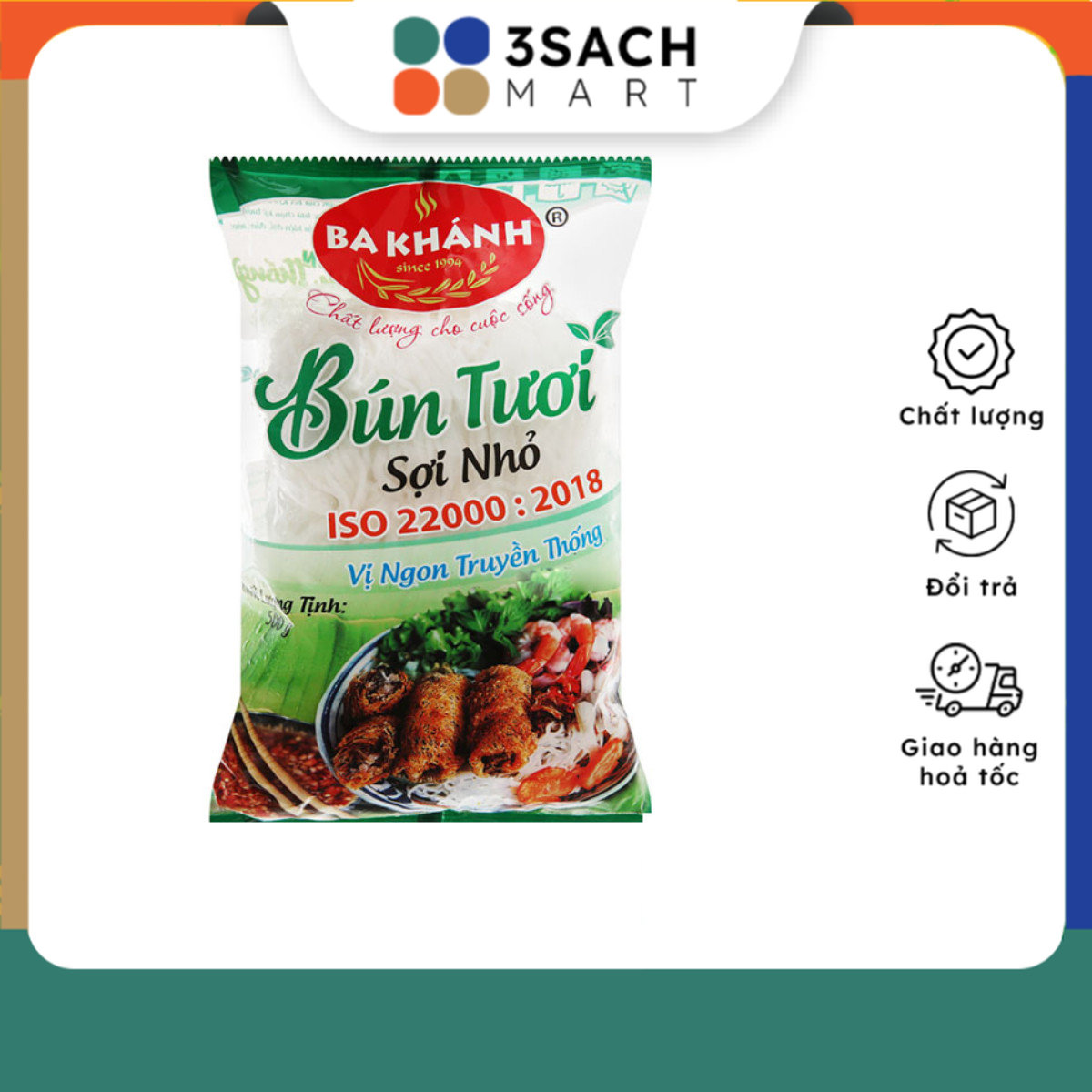 Bún Tươi Sợi Nhỏ Ba Khánh - Túi 500Gr