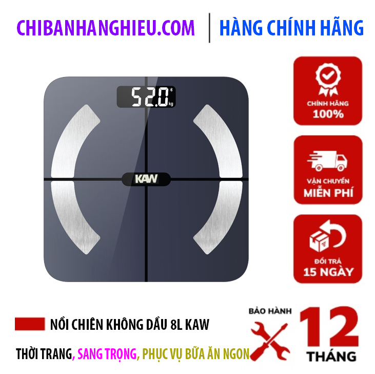 Cân sức khỏe phân tích chỉ số thông minh có Bluetooth KAW, cân điện tử đa năng có mặt gương, cân sức khỏe điện tử đo sức thông số sức khỏe - Bảo hành toàn quốc trong 6 tháng
